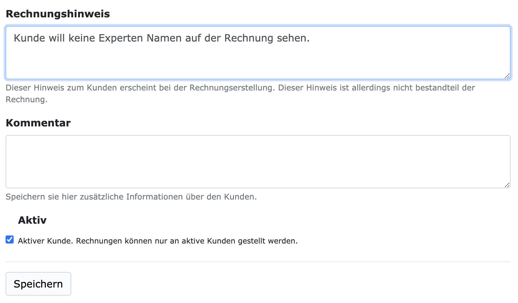 Beispiel für Rechnungshinweis