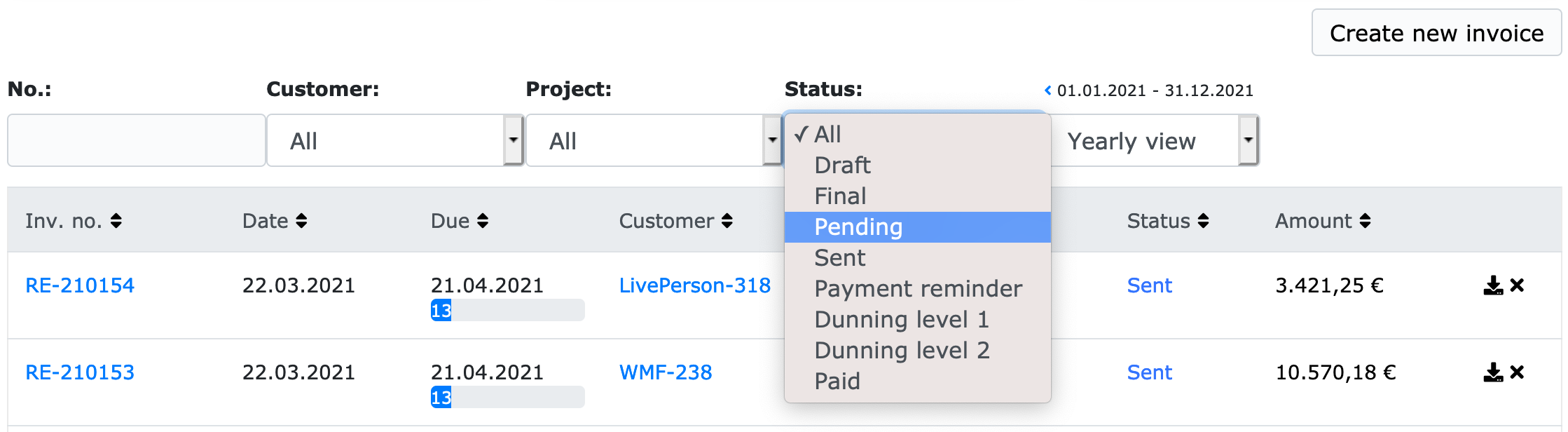Example for status filter