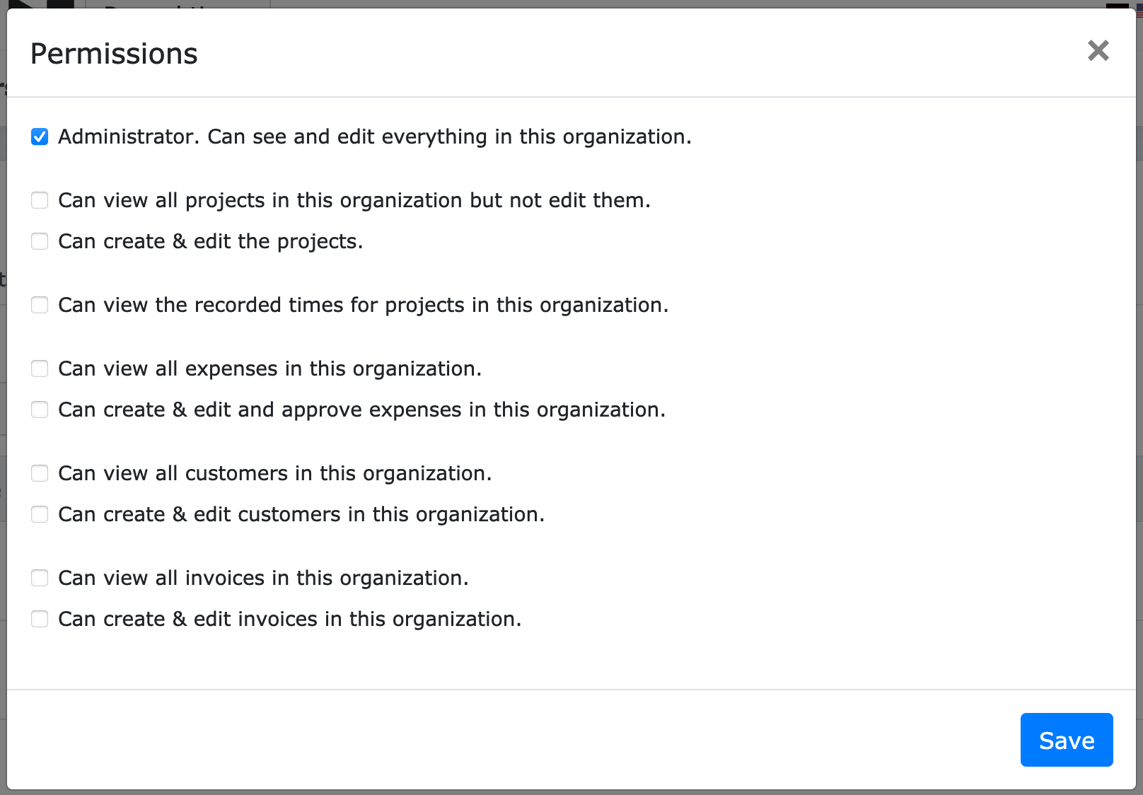 User permissions inside an organisation
