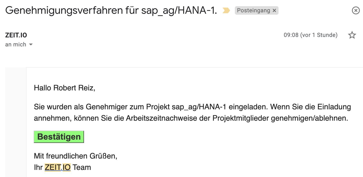 E-Mail Einladung zum Genehmigungsprozess