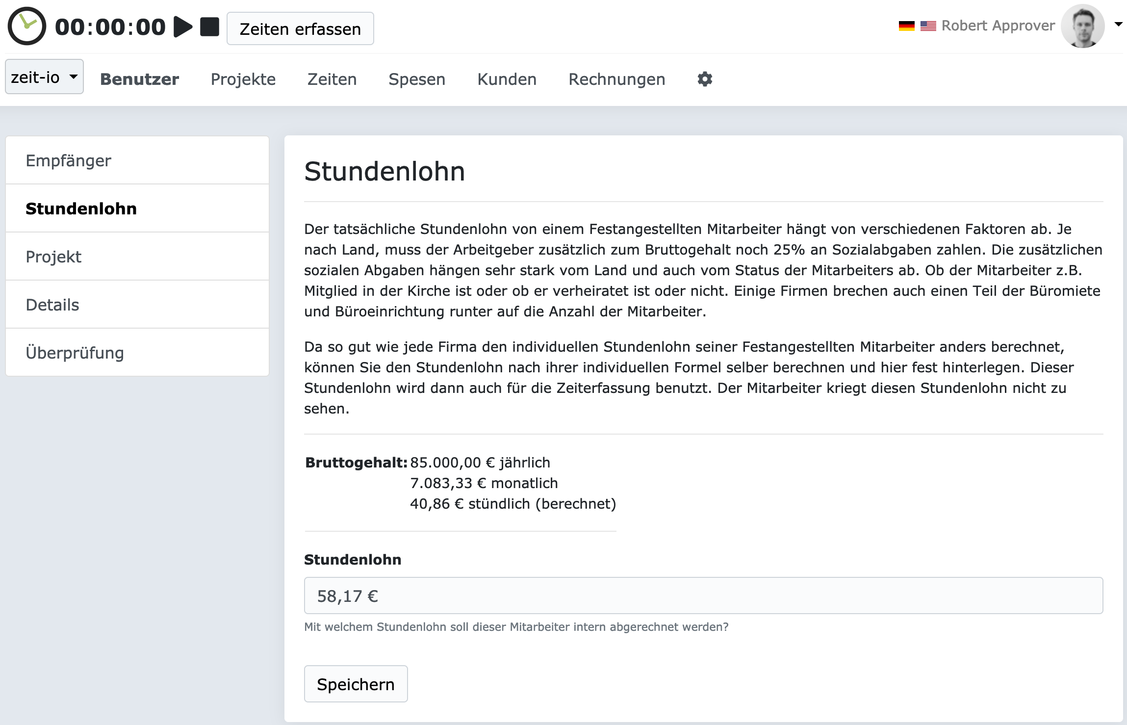 Stundenlohn für Festangestellte-Mitarbeiter explizit setzen