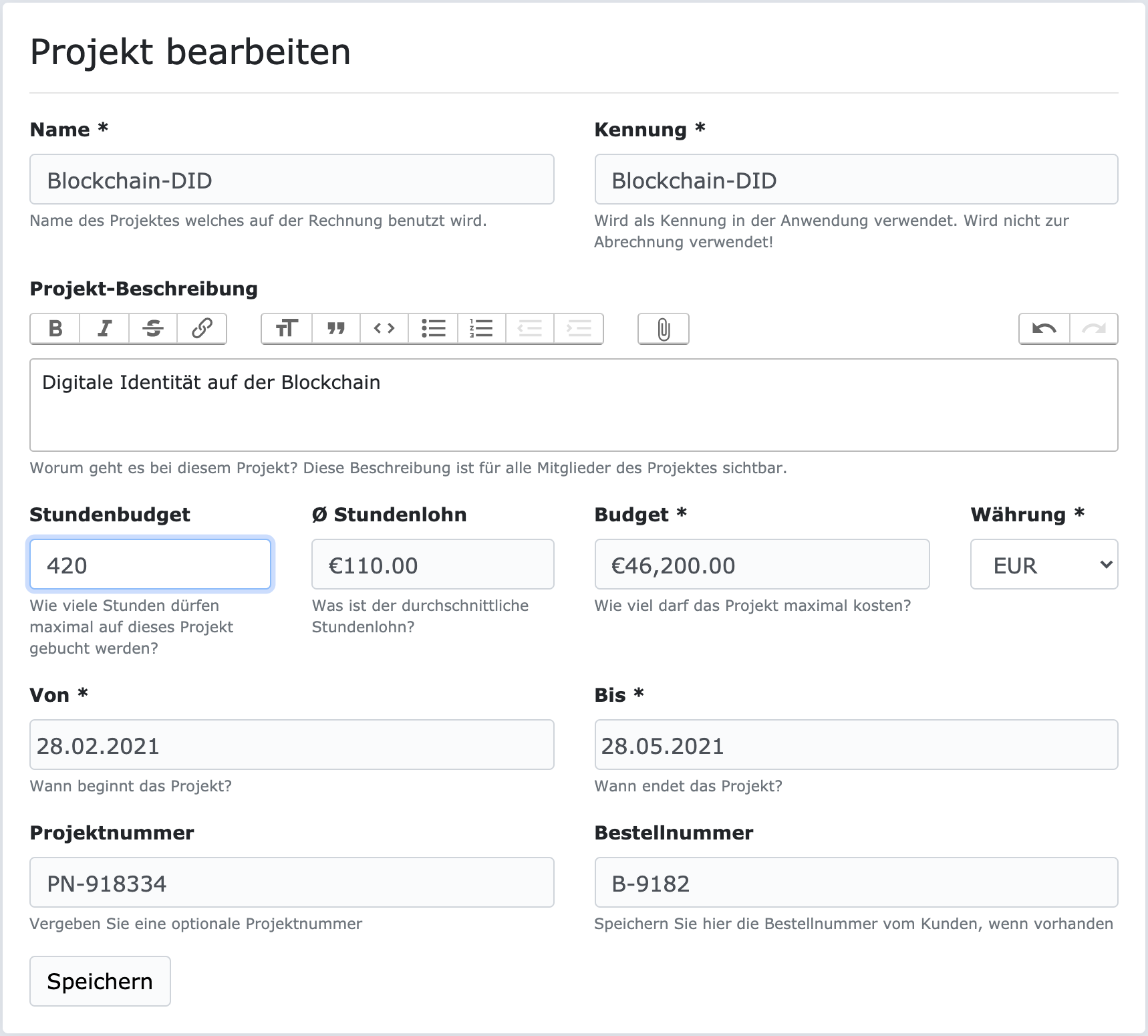 Projekt mit Stundenbudget