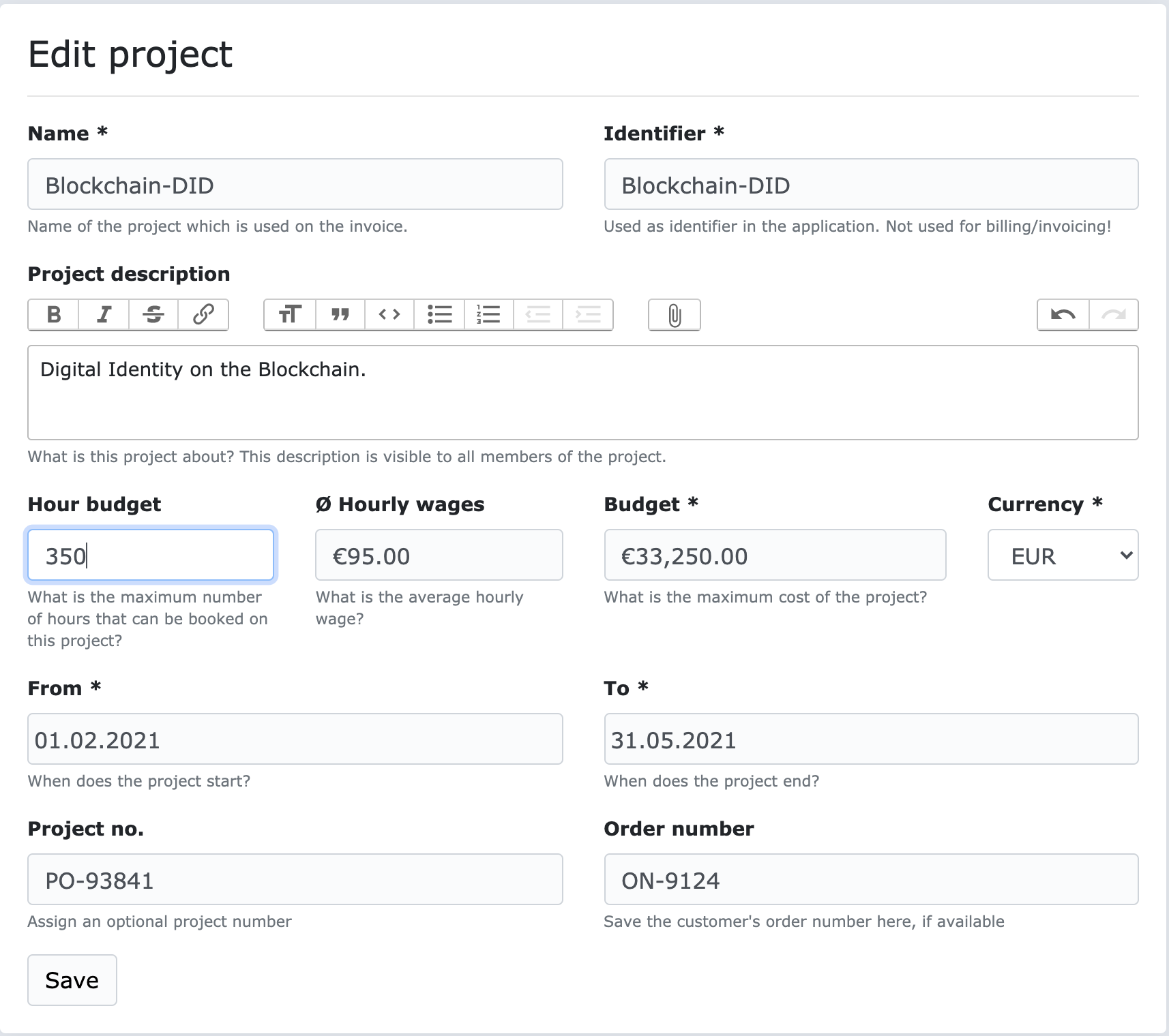 Project with hour budget