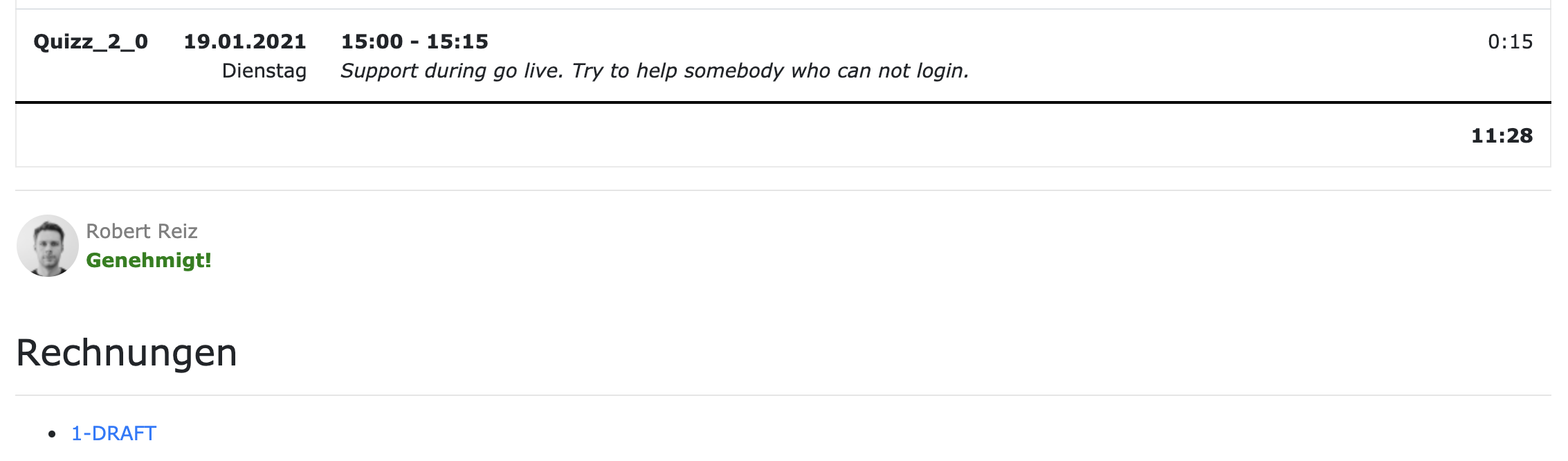 Time-Sheet mit Rechnung