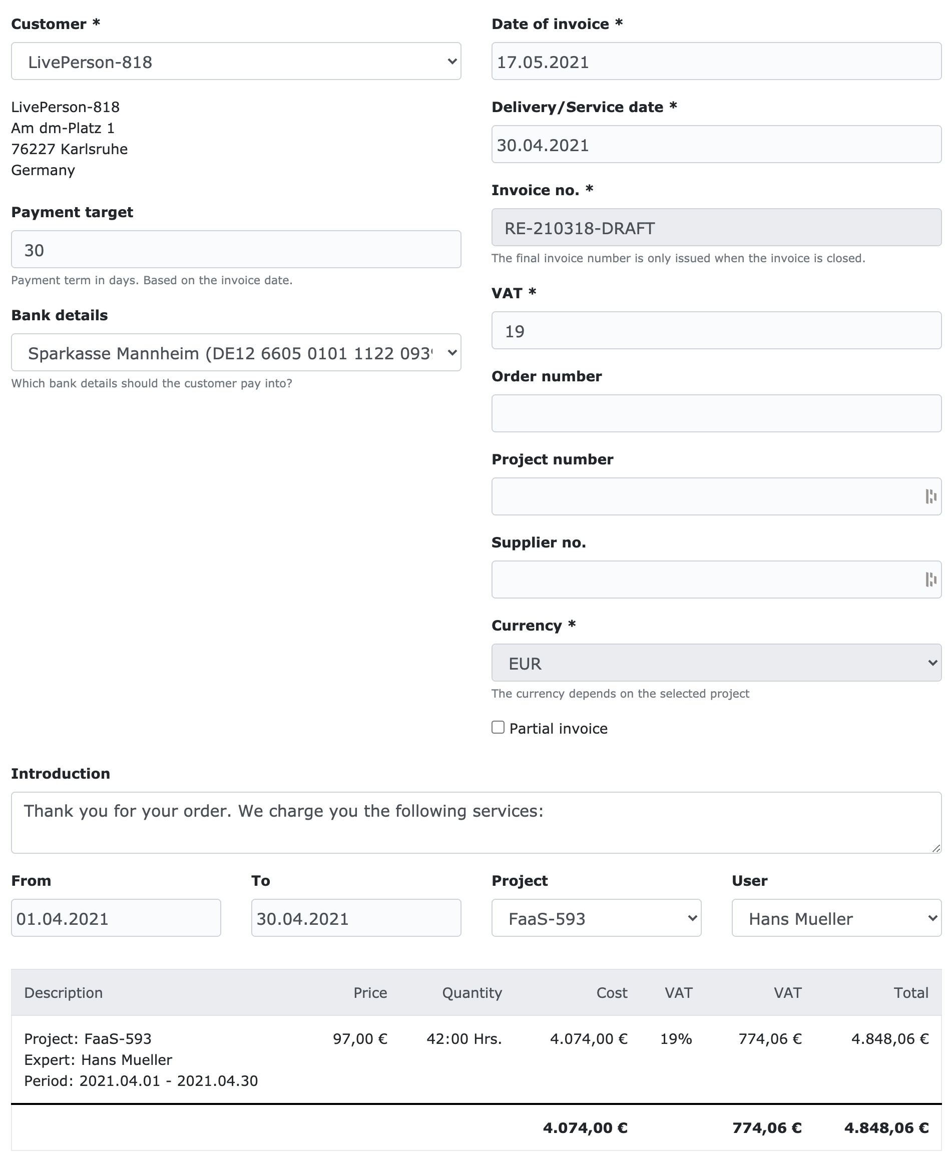 New invoice for organisations