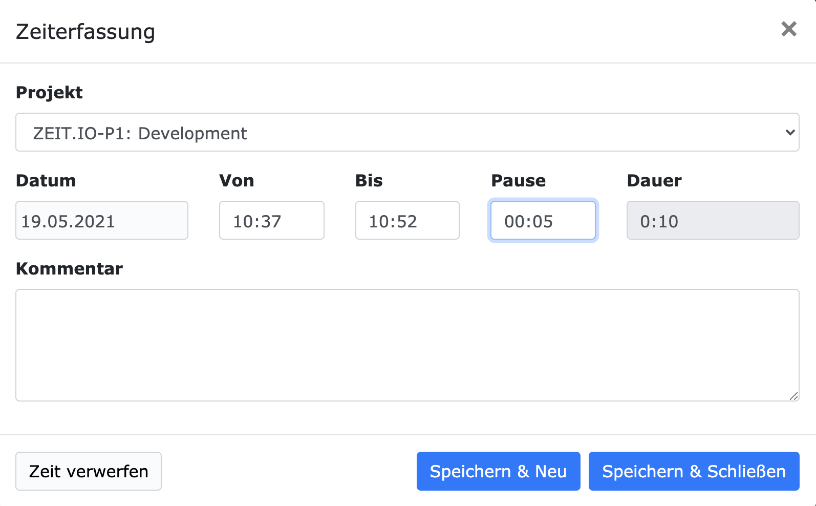 Zeiten erfassen auf ZEIT.IO