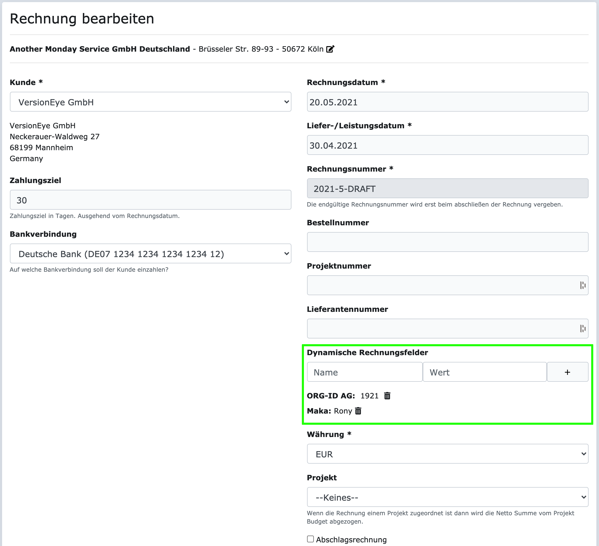 Dynamische Rechnungsfelder