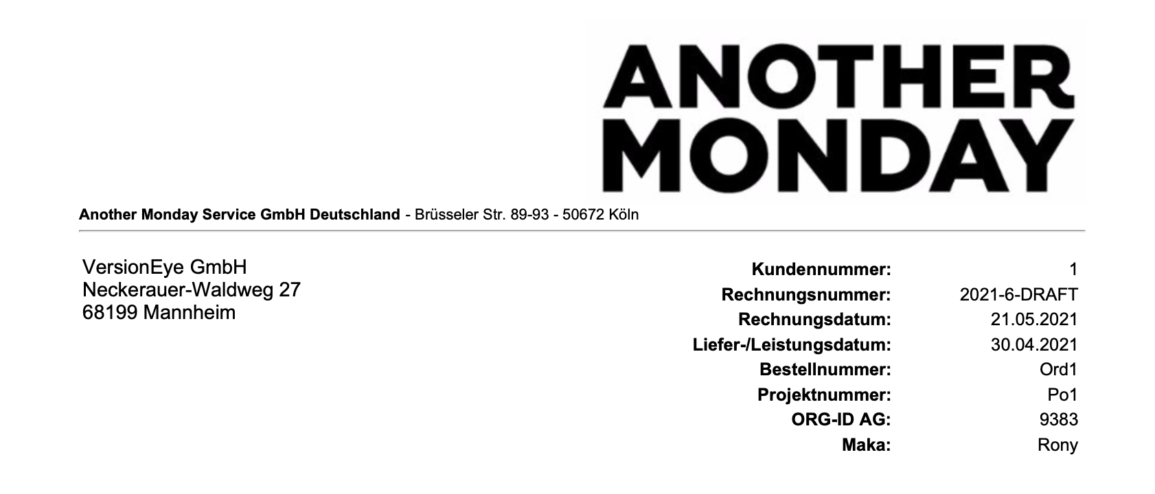 PDF Rechnung mit 2 dynamischen Feldern