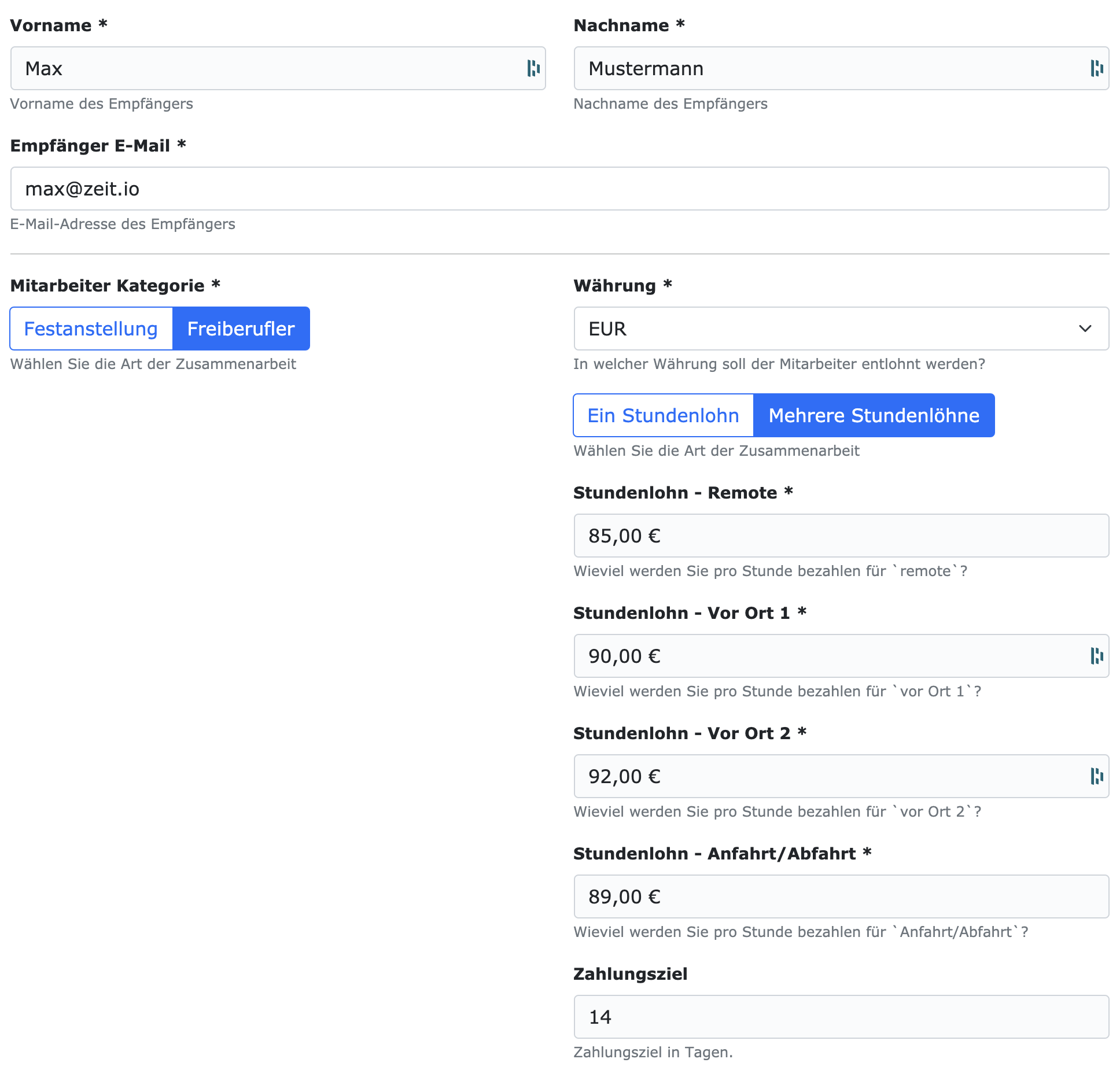 Neuen Freiberufler-Vertrag aufsetzen auf ZEIT.IO