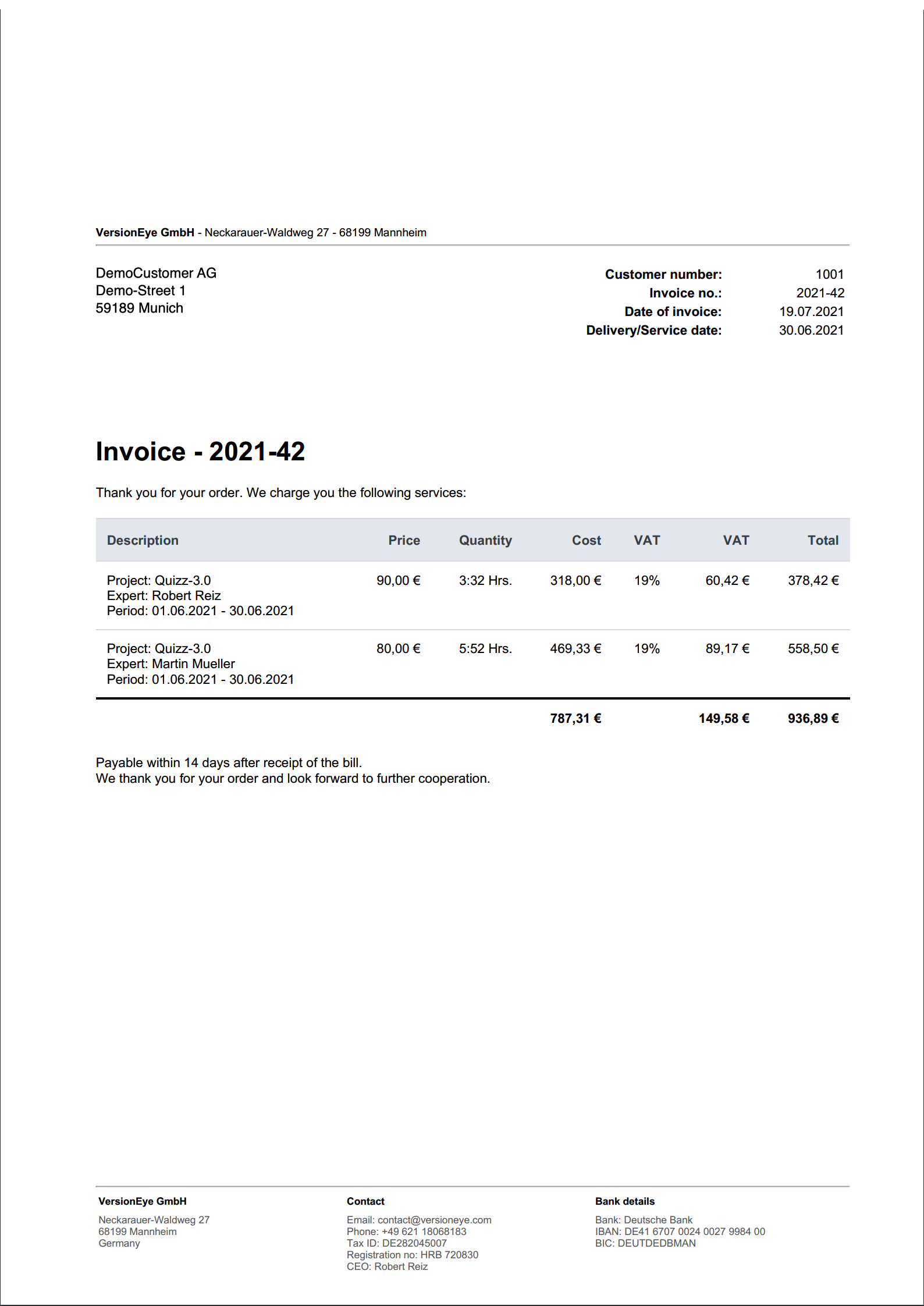 Beispiel-Rechnung in ZEIT.IO