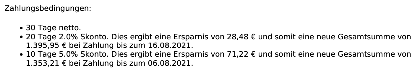 Skonto Hinweise auf ZEIT.IO Rechnung