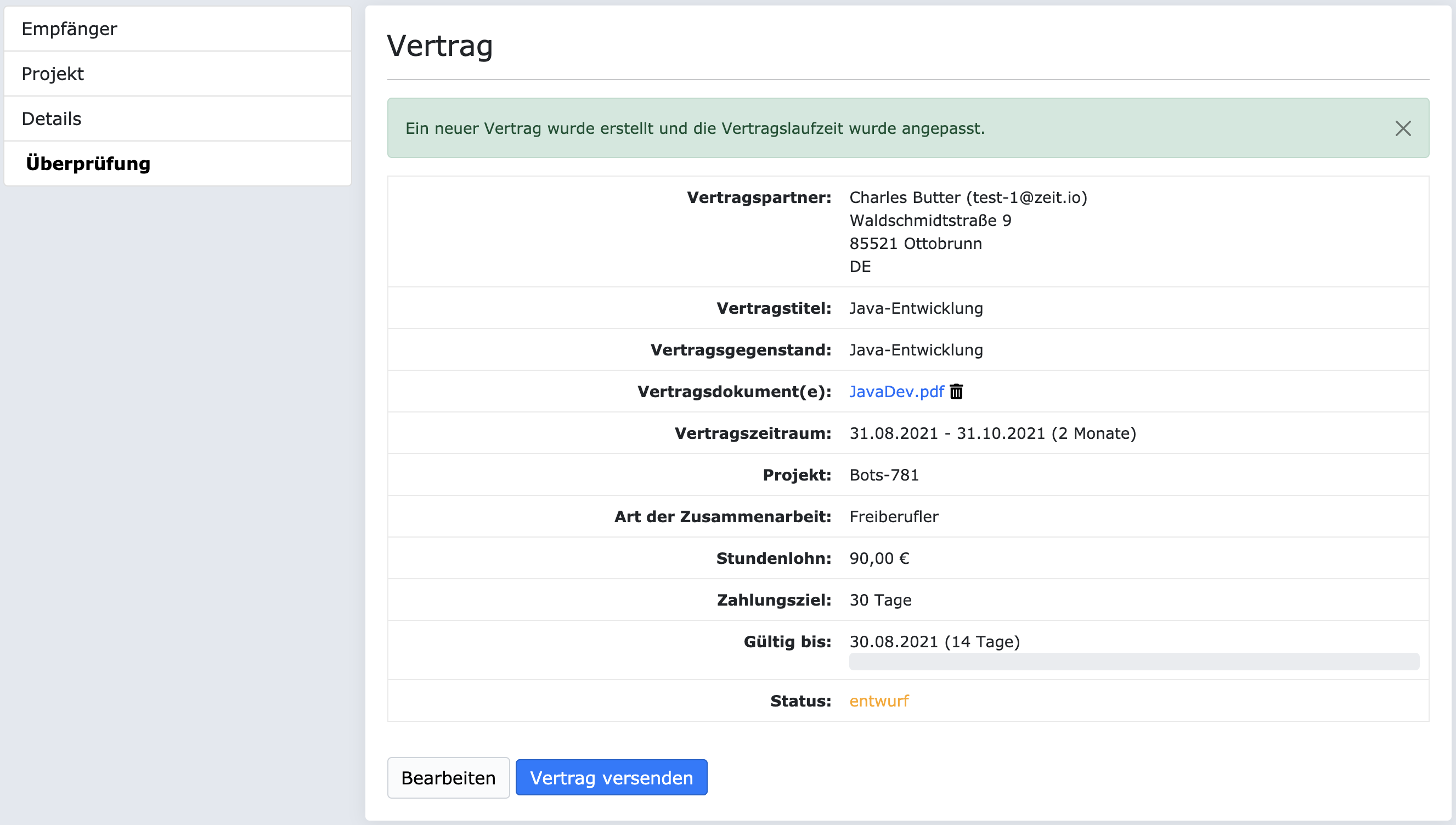 Vertrags-Überprüfung auf ZEIT.IO