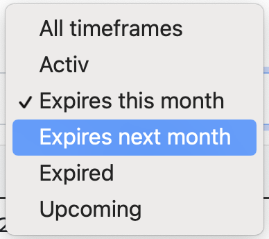 Filter options for contracts at ZEIT.IO