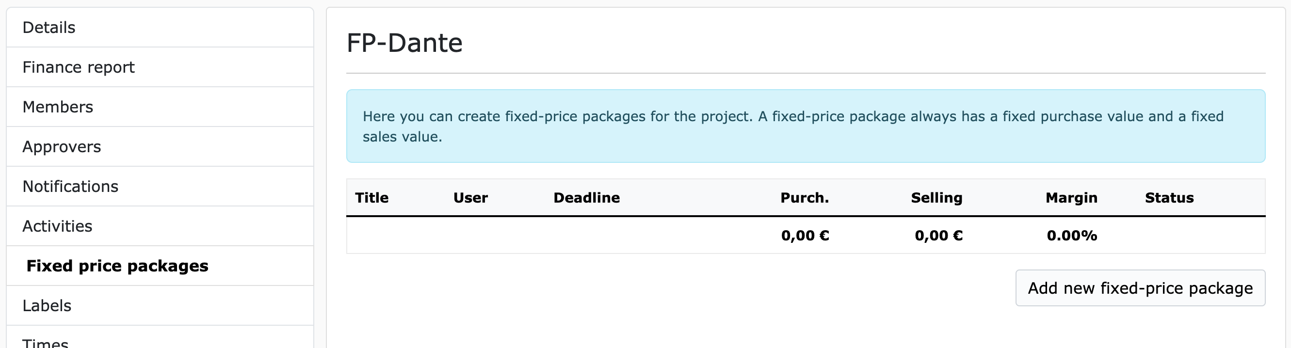 Empty list of fixed price packages