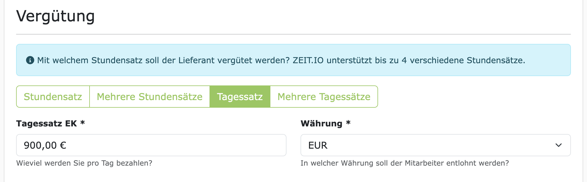 Tagessatz vereinbaren mit Lieferanten