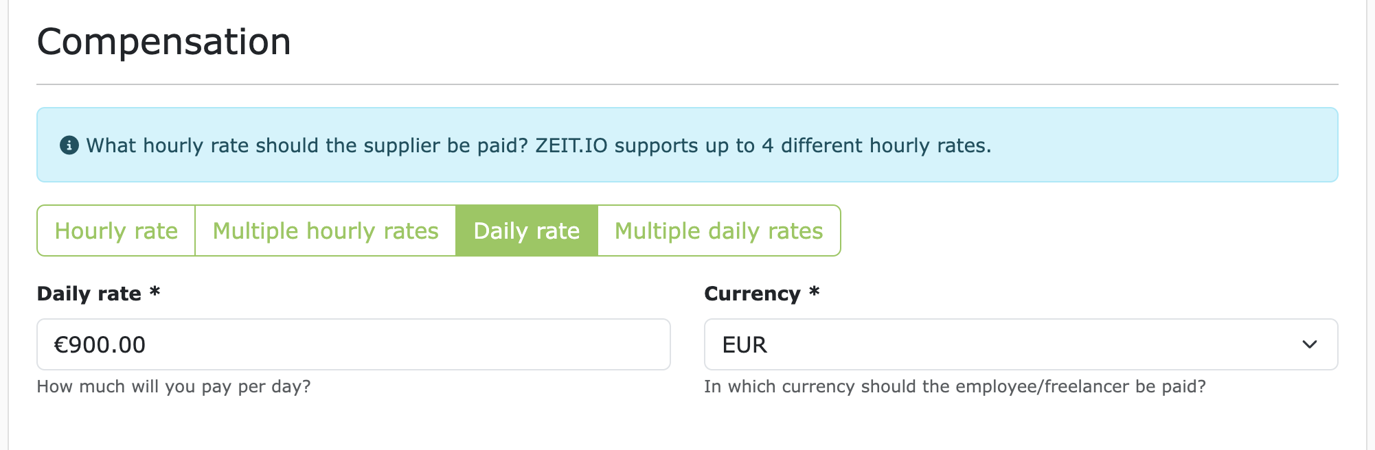 Daily compensation for supplier/freelancer/contractor