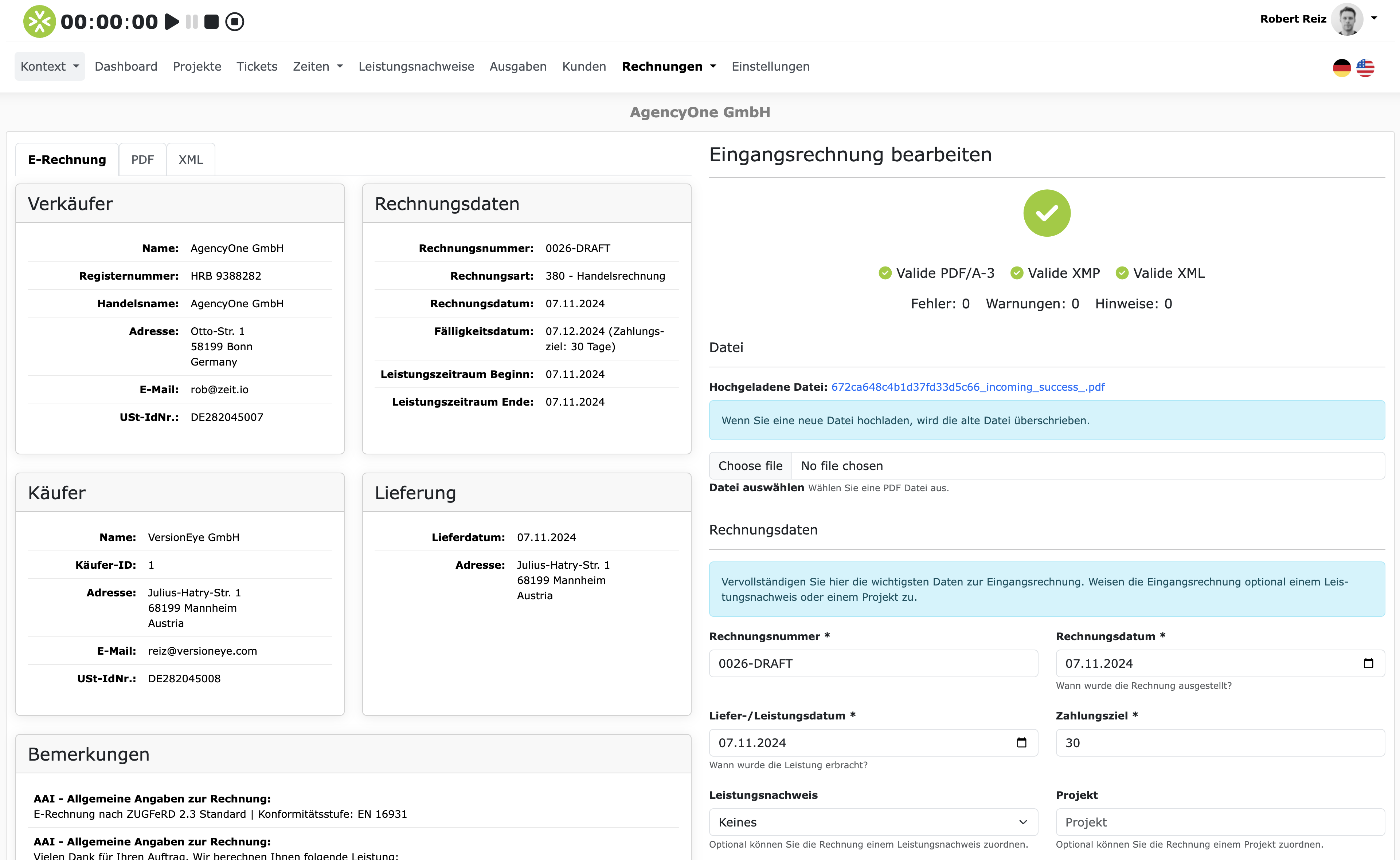 Validation results of an valid ZUGFeRD document