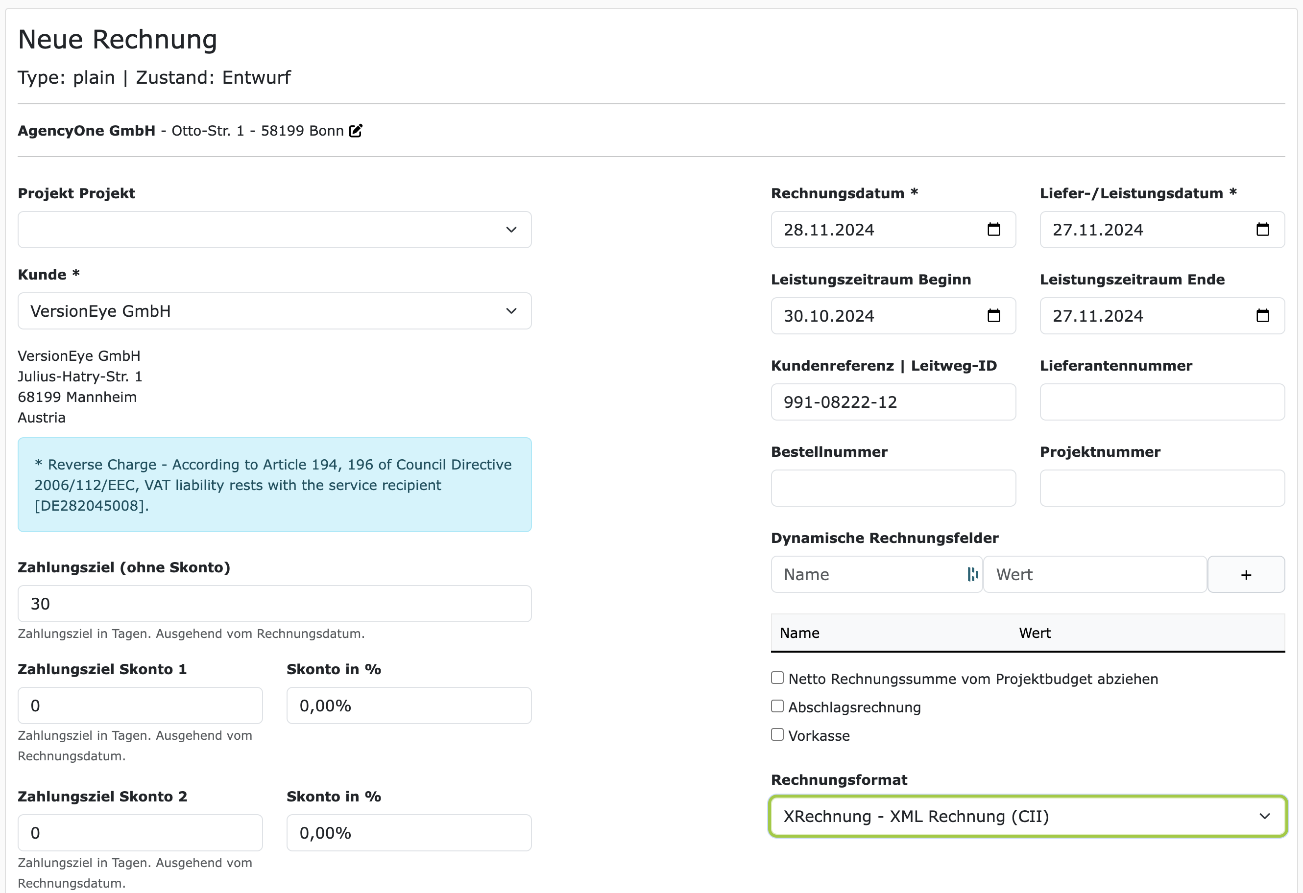Erstellung einer XRechnung auf ZEIT.IO