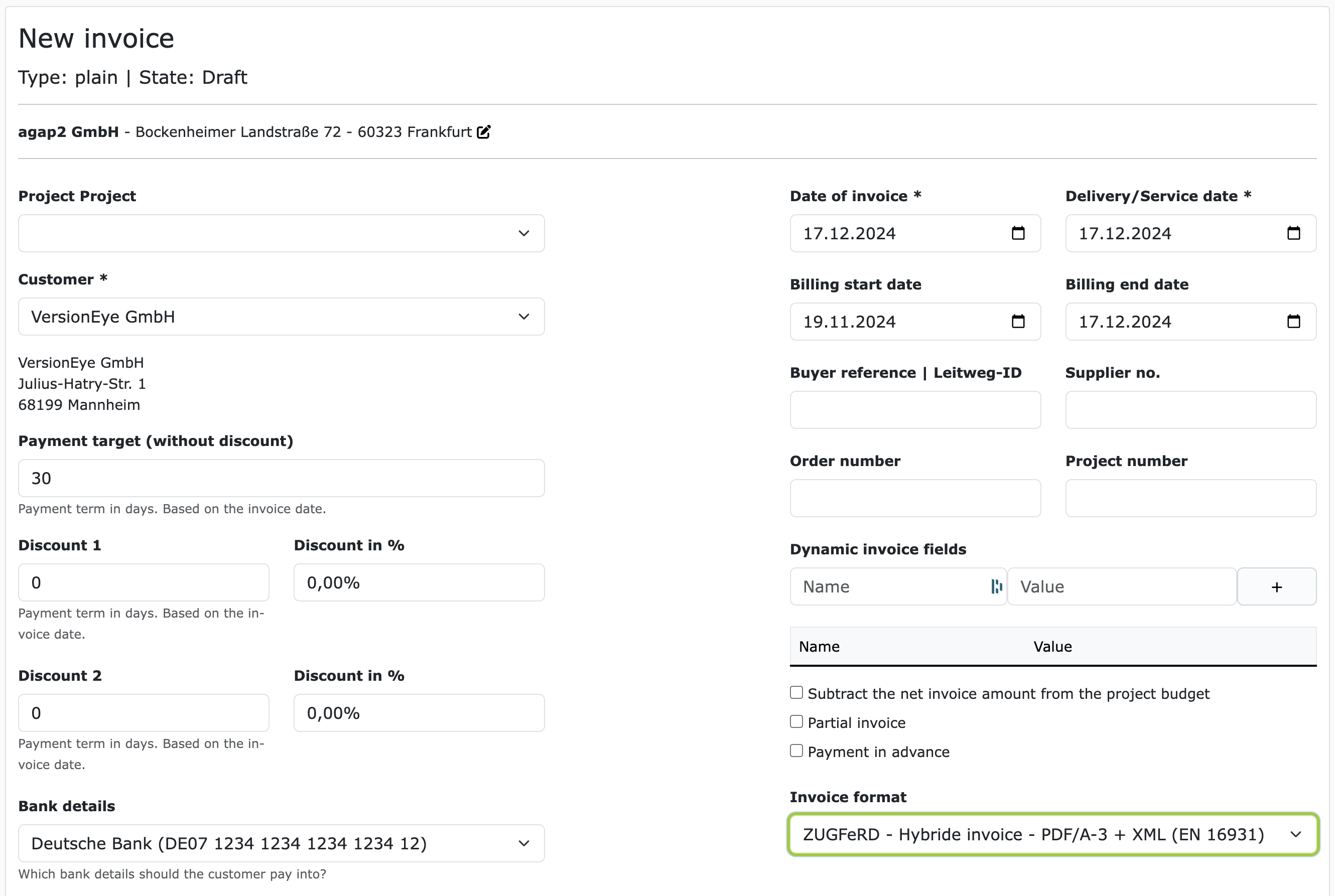 Creating a XRechnung invoice document at ZEIT.IO