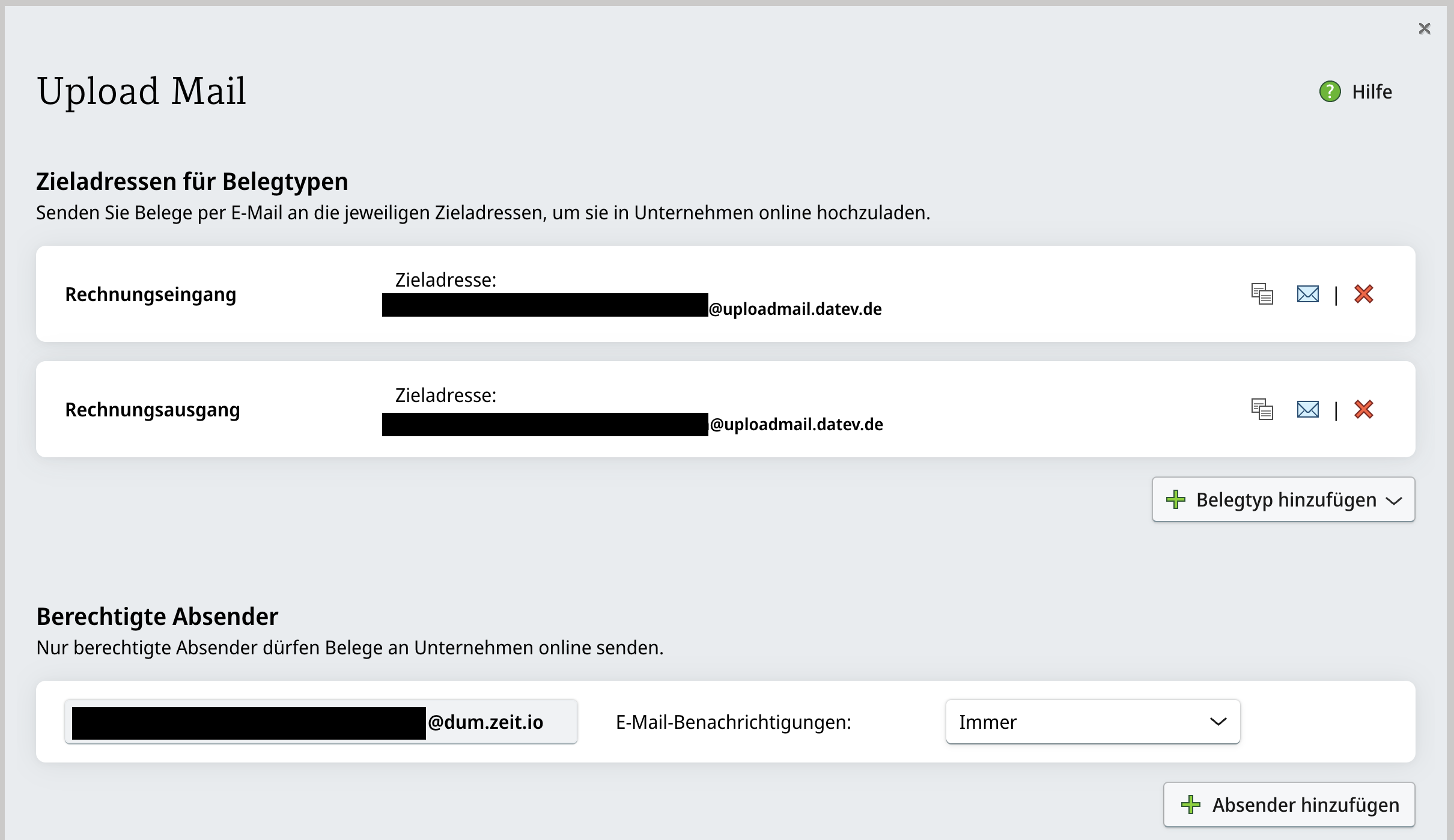 DATEV Upload Mail - Configuration