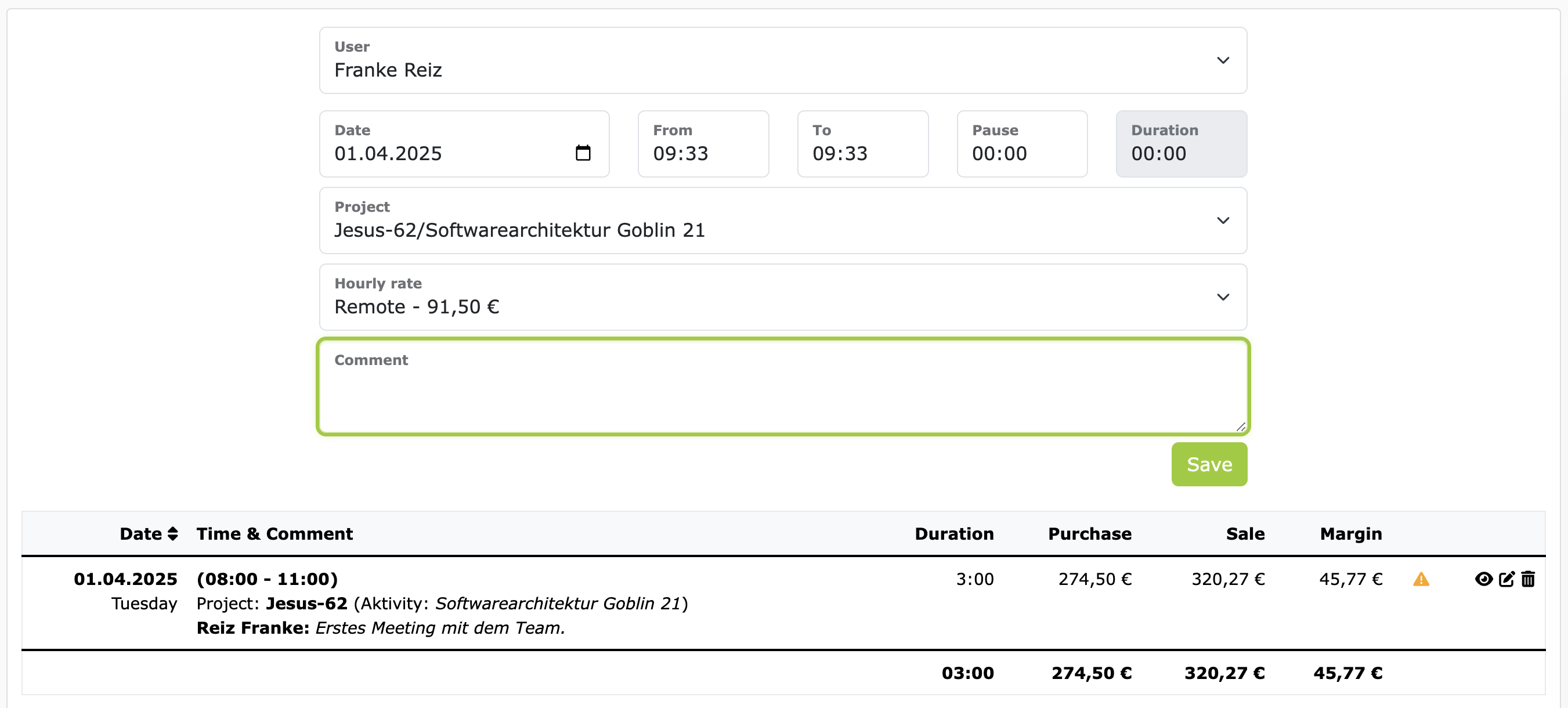 Record and edit times for other users