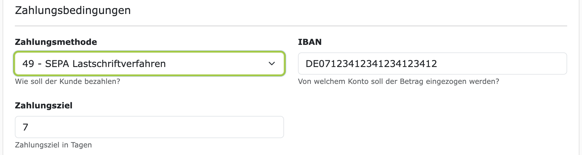 Zahlungsmethode beim Kunden auswählen