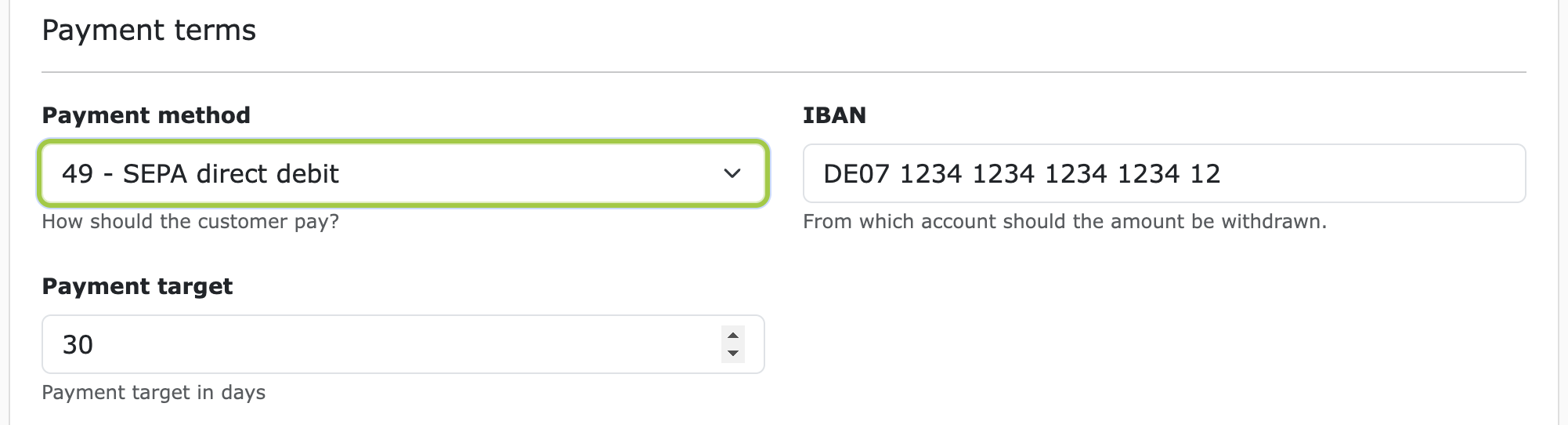Select payment method from the customer