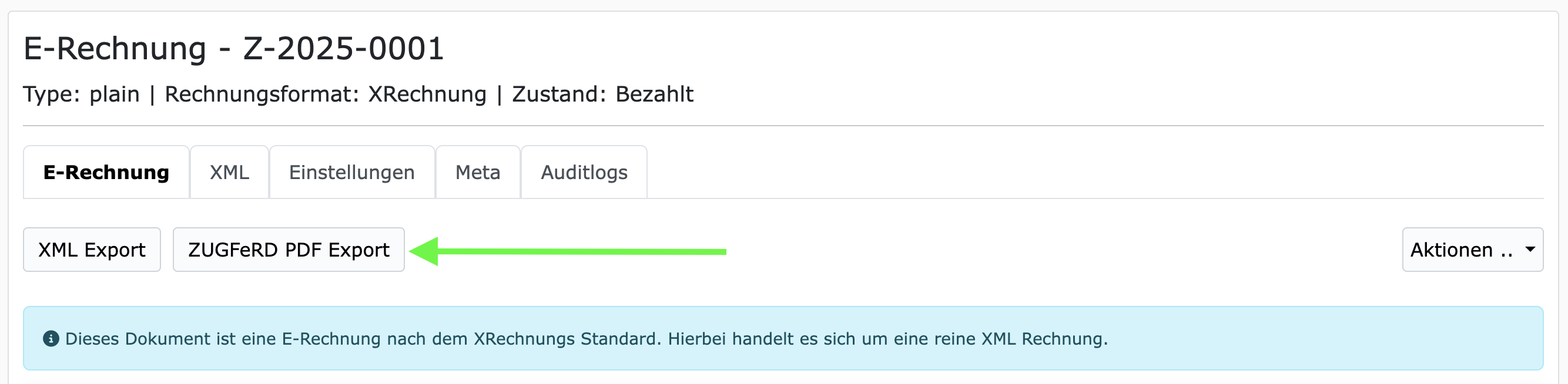 XRechnung als ZUGFeRD exportieren