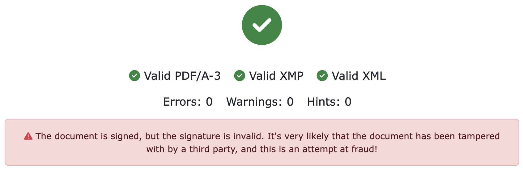 Warning on ZEIT.IO that the e-invoice has been manipulated and is likely a fraud!