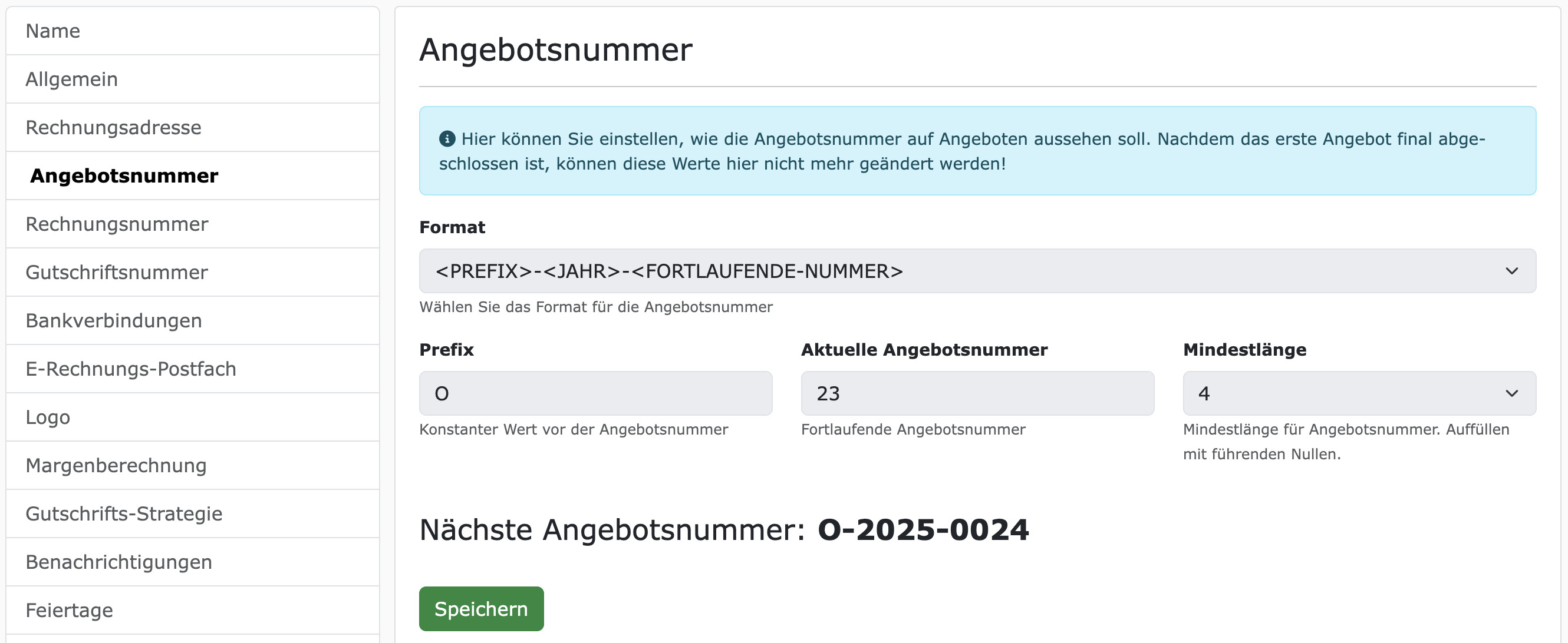 Angebotsnummernkreis konfigurieren auf ZEIT.IO