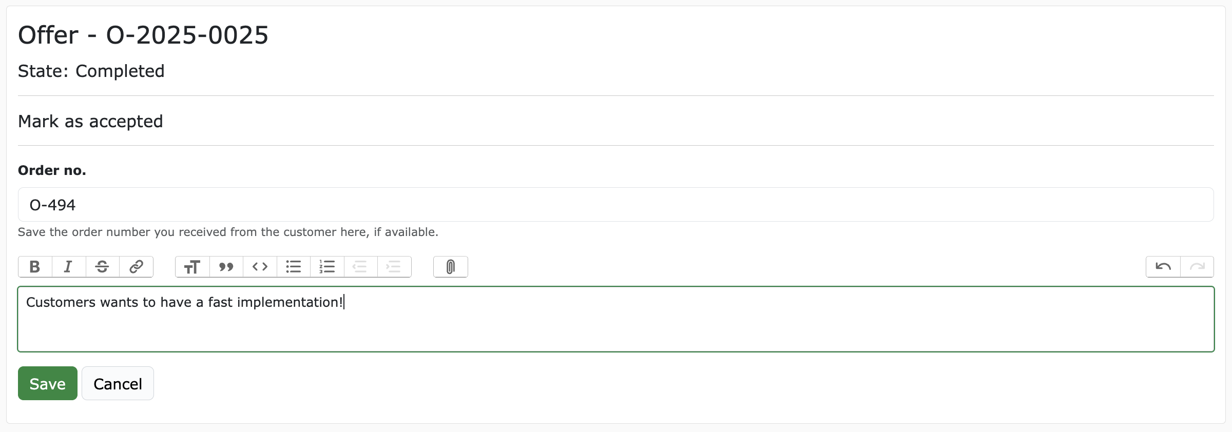 Mark an offer as accepted.