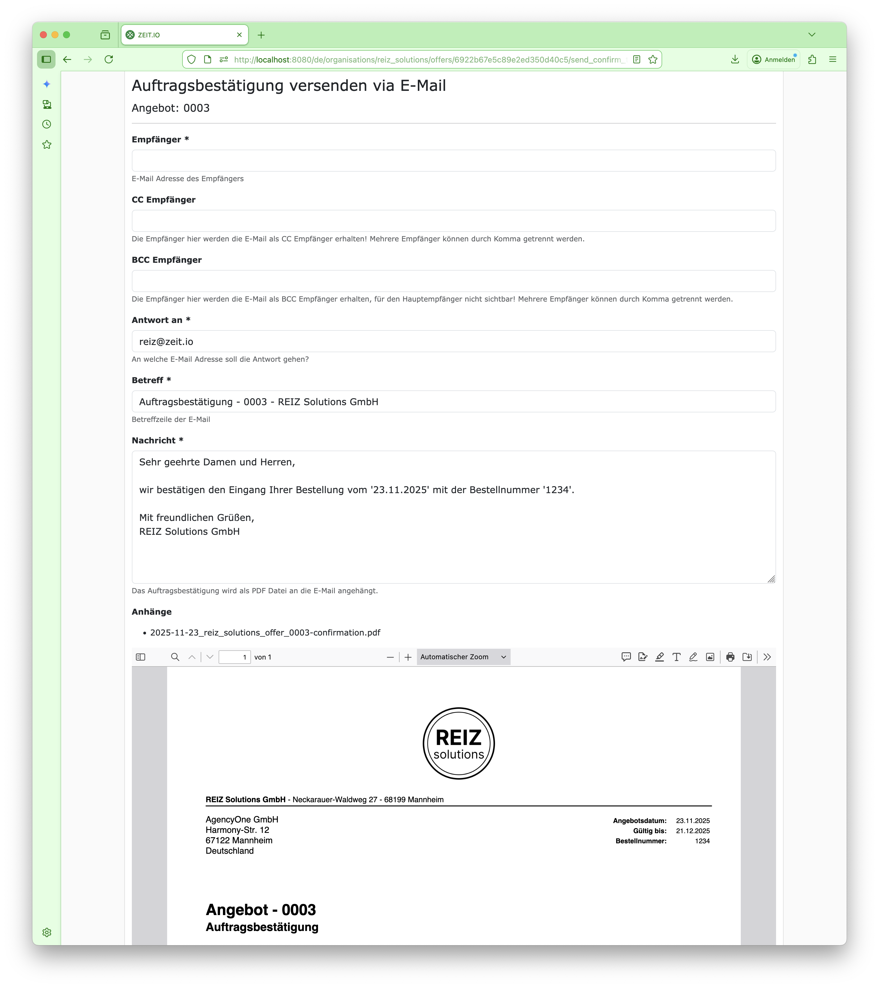 Auftragsbestätigung