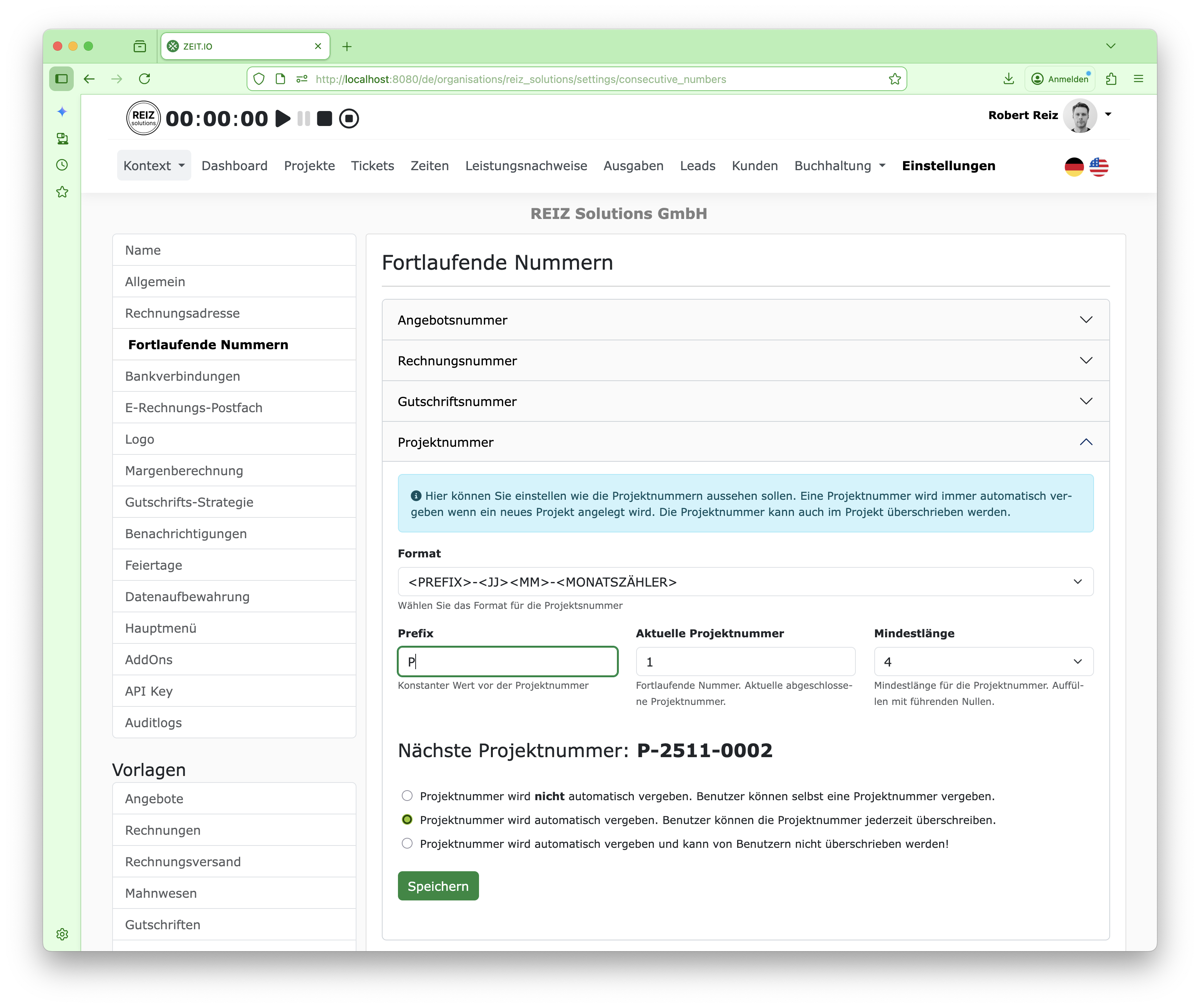 Fortlaufende Projektnummer auf ZEIT.IO konfigurieren