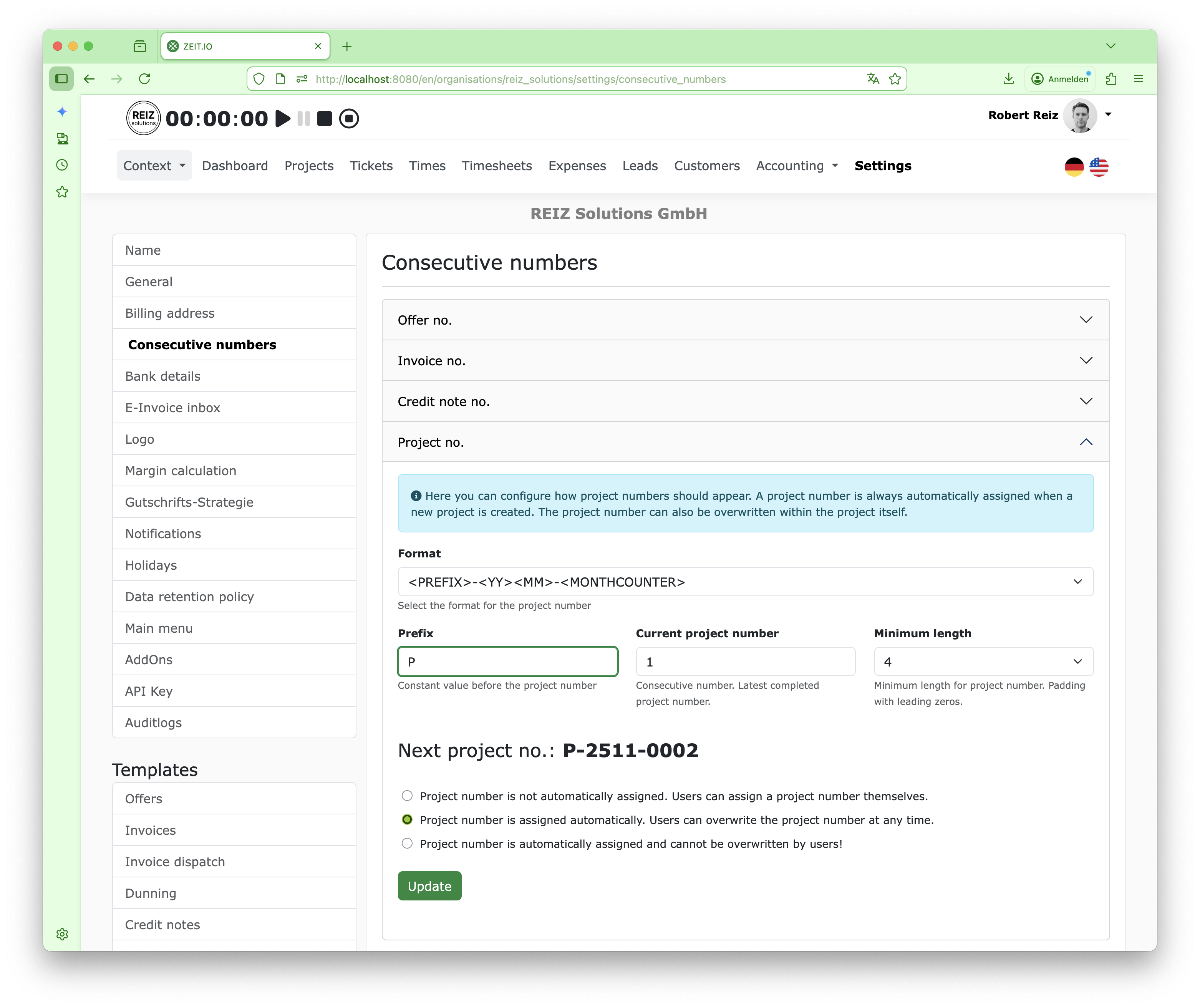 Configure sequential project number on ZEIT.IO