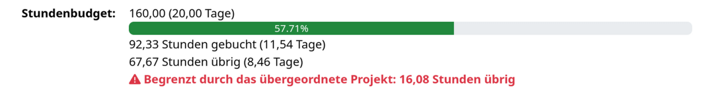 Hinweis zum Budget vom übergeordneten Porjekt.